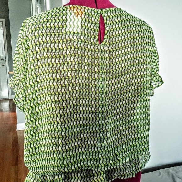 Joe Fresh Sheer Chevron Green Print Top - Picture 3 of 7